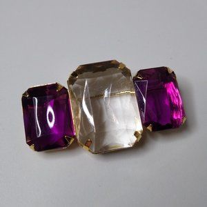 Vintage Metal And Plastic Purple And Clear Avon Brooch